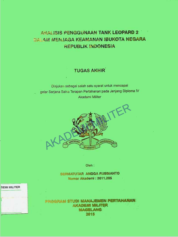 ANALISIS PENGGUNAAN TANK LEOPARD2 DALAM MENJAGA KEAMANAN IBUKOTA NEGARA REPUBLIK INDONESIA
